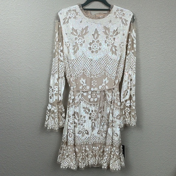 NWT Needle & Thread Snowdrop Mini Dress Sequin Embellished Ivory Cream Bridal 14 - Picture 11 of 17